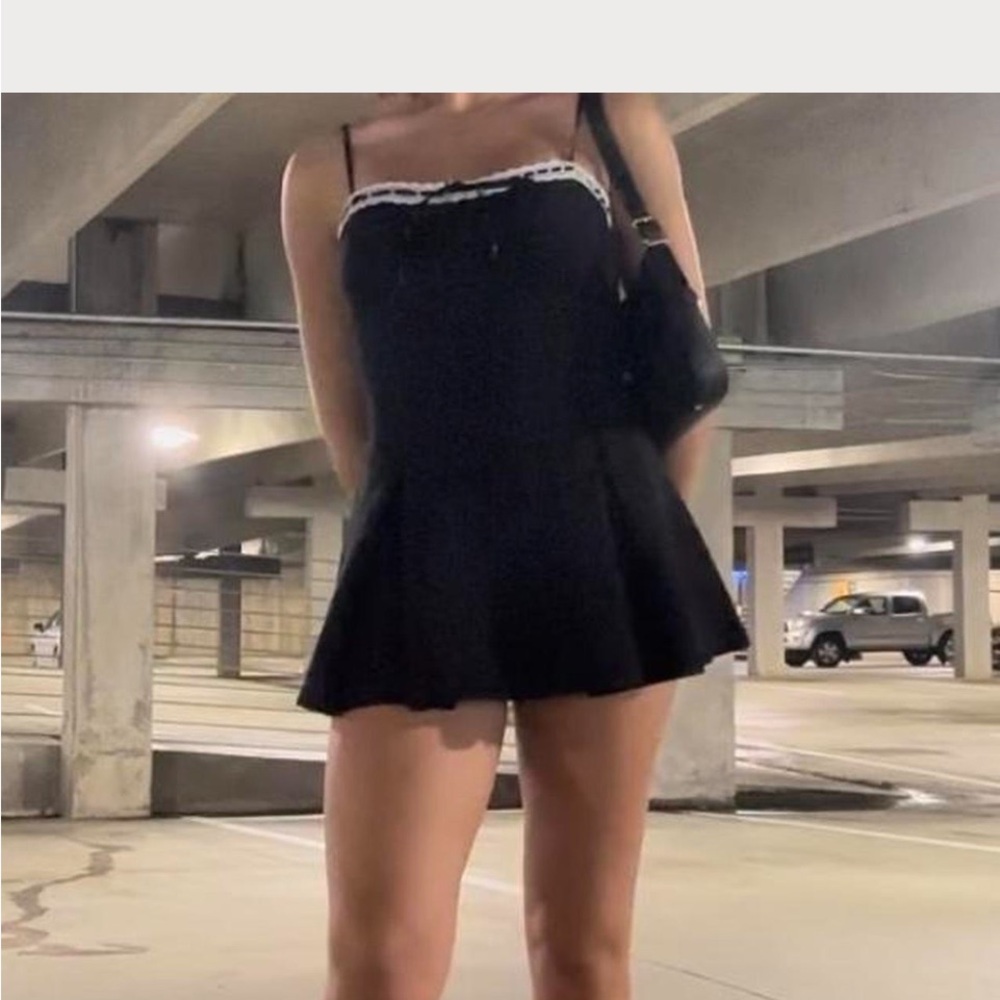 Sexy Black Mini Dress with White Trim and Built In Booty Shorts!❤️